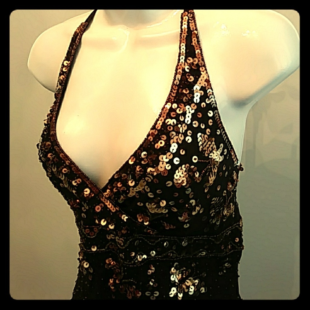 NWOT bebe Brown Sequins Halter Top